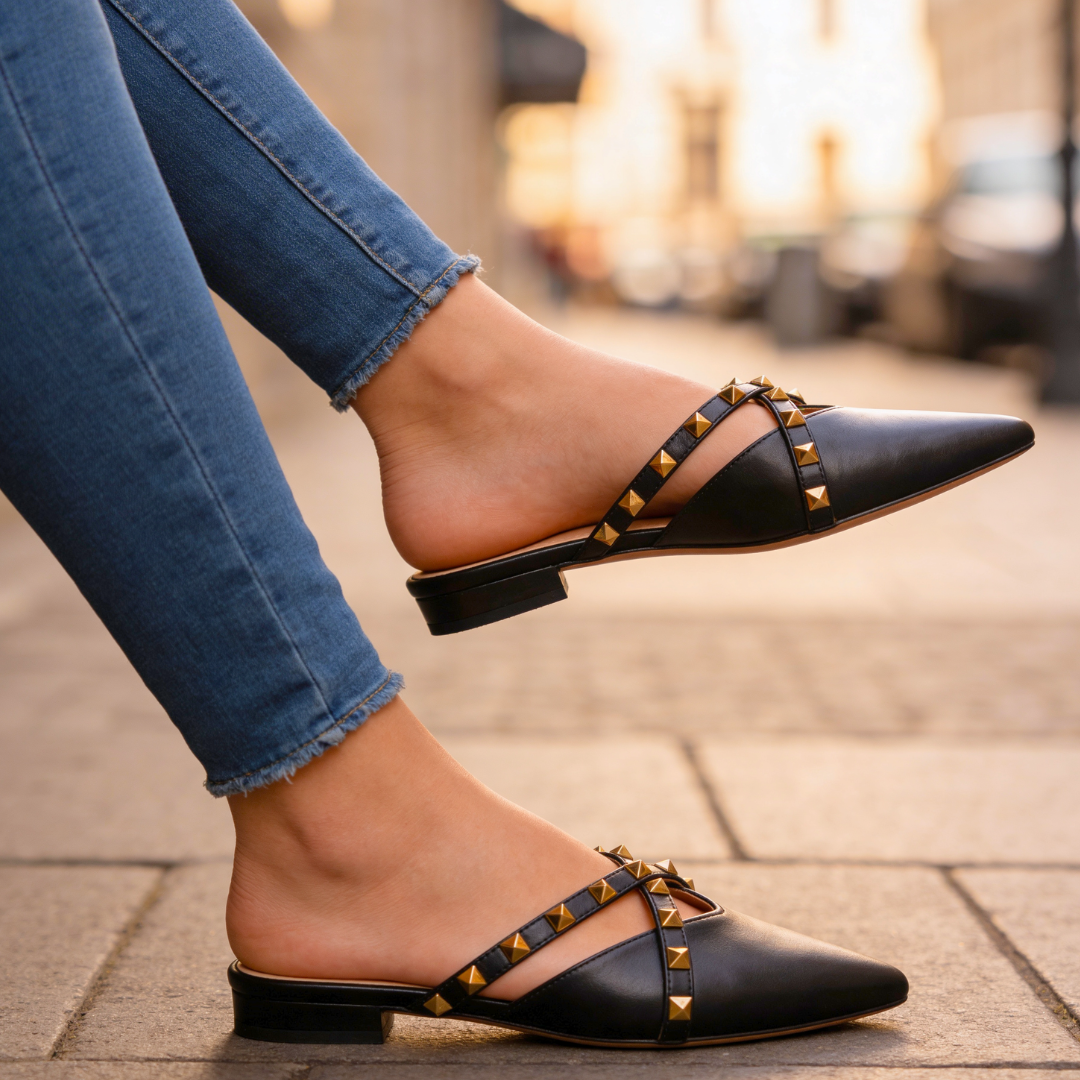 Rockstud Studded Crossover Mule β Sleek, Embellished Slip-On