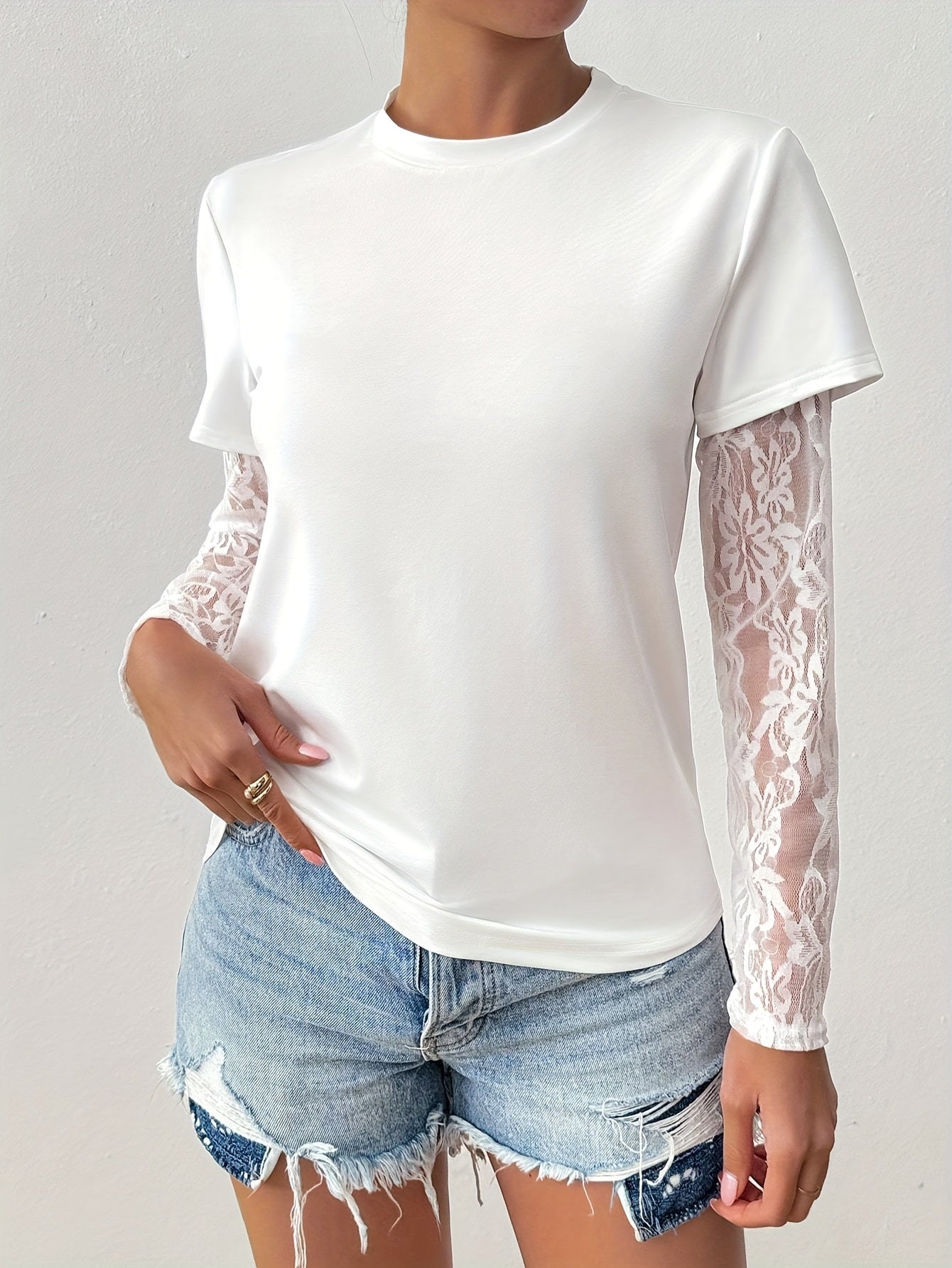 Velour-Lace Sleeve Top
