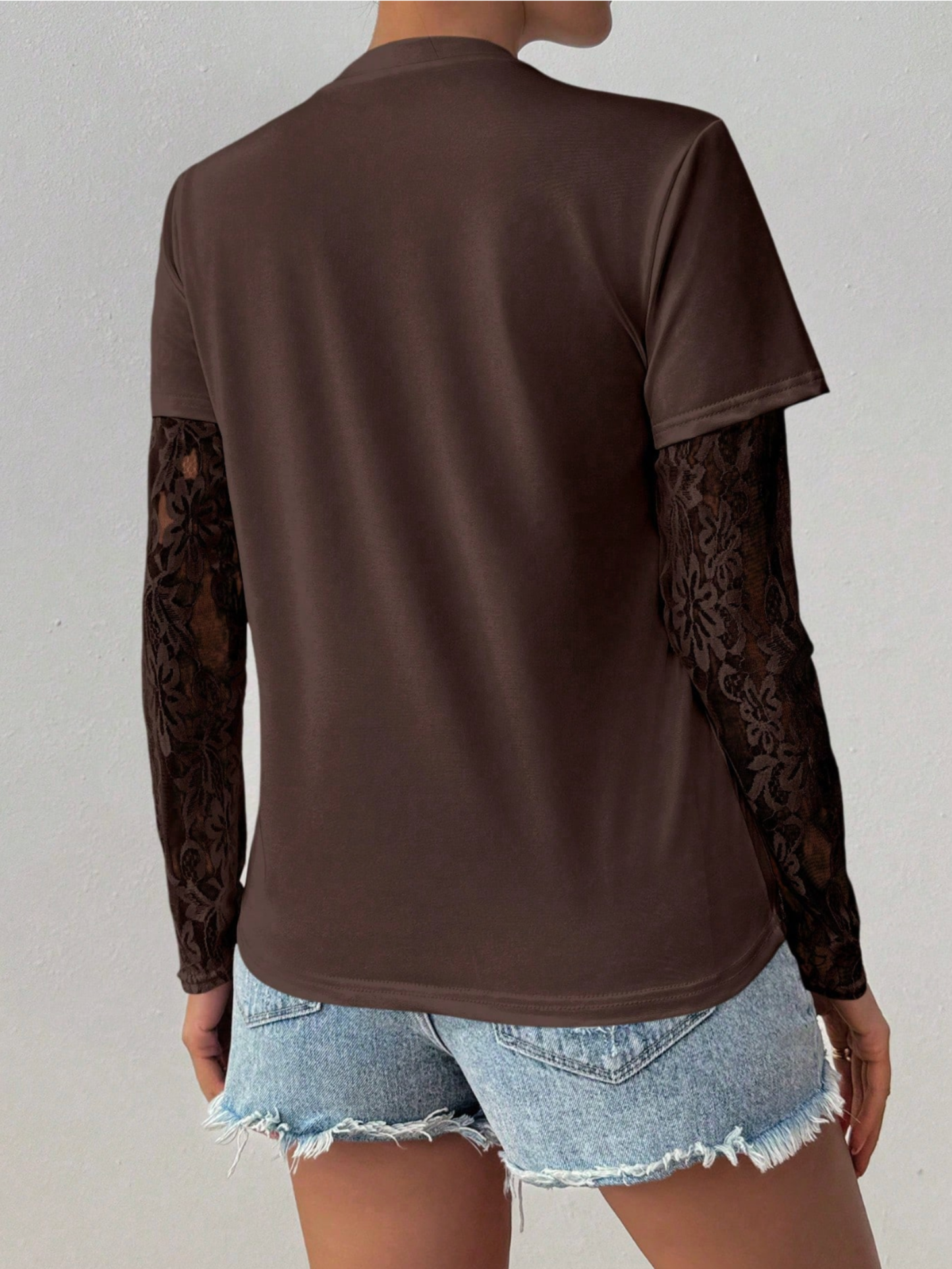 Velour-Lace Sleeve Top
