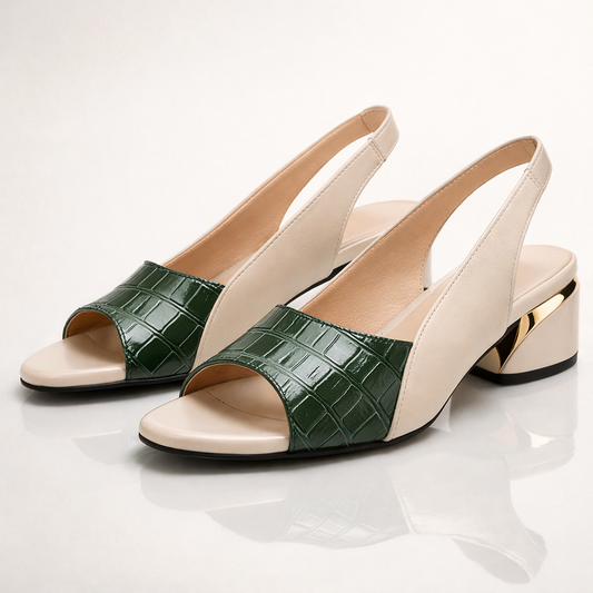 Riviera Croc-Accent Slingback Sandals - Chic Crocodile-Texture Footwear