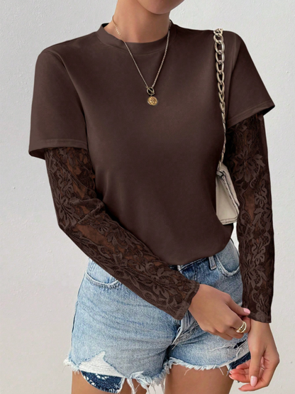 Velour-Lace Sleeve Top
