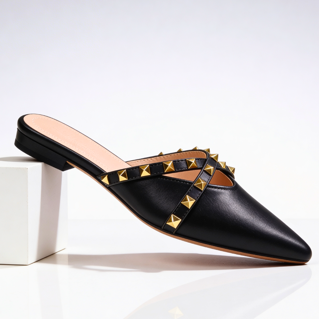 Rockstud Studded Crossover Mule — Sleek, Embellished Slip-On