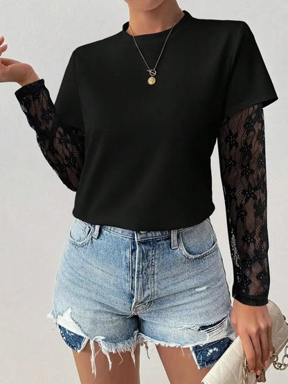 Velour-Lace Sleeve Top