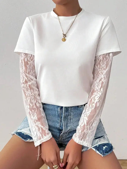 Velour-Lace Sleeve Top
