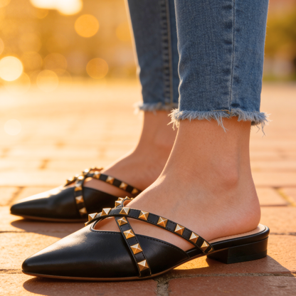 Rockstud Studded Crossover Mule — Sleek, Embellished Slip-On