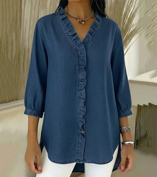 Ruffle-Trim Chambray Denim Tunic
