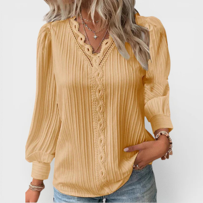 Celeste Guipure Lace V-Neck Blouse