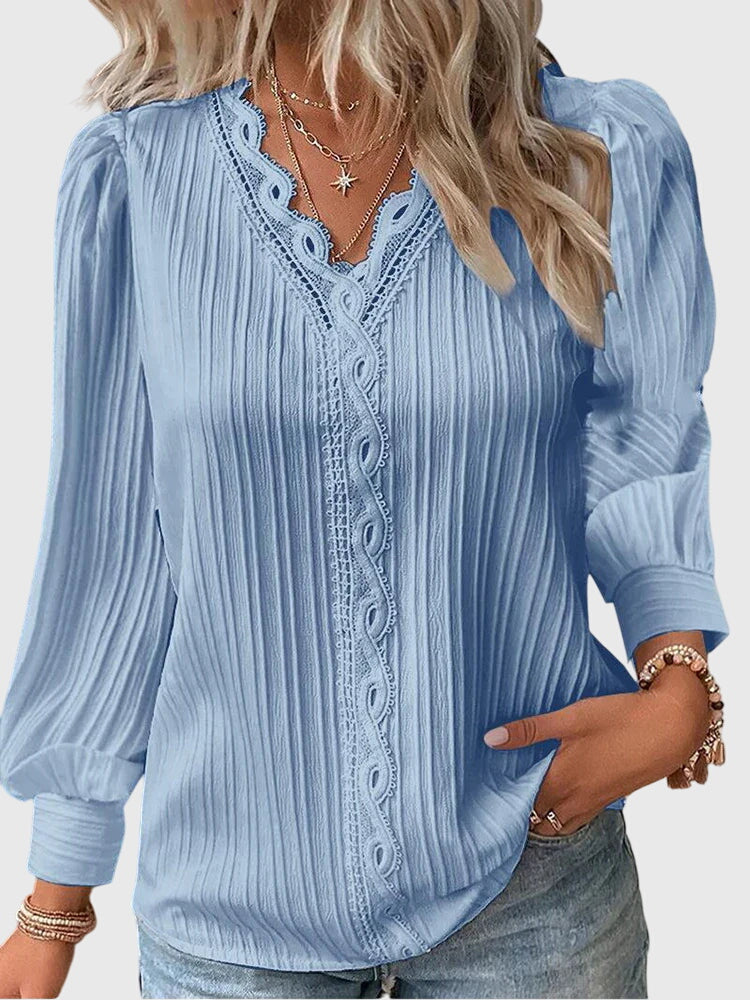 Celeste Guipure Lace V-Neck Blouse