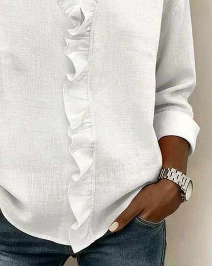Delicate Petal-Frill V-Neck Blouse