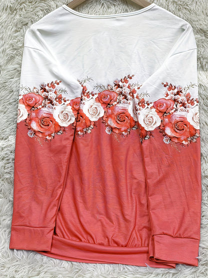 Cozy Rosewood Garden Ombré Knit Pullover