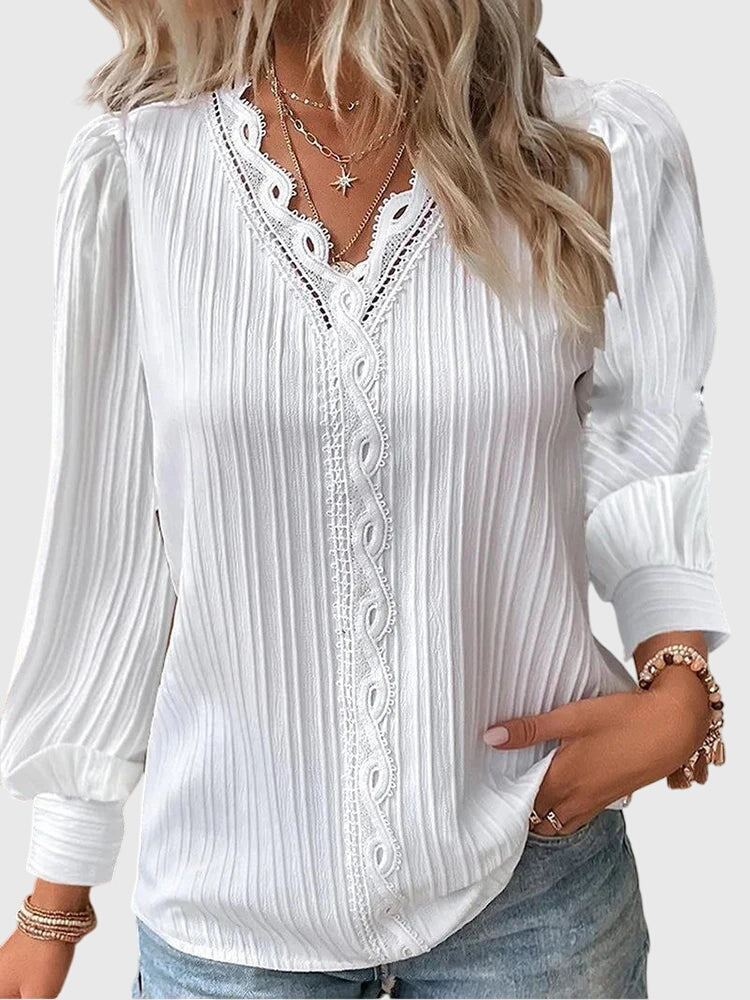 Celeste Guipure Lace V-Neck Blouse