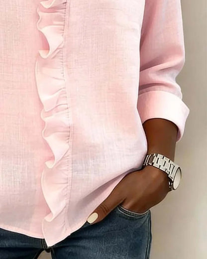 Delicate Petal-Frill V-Neck Blouse