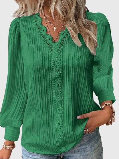 Celeste Guipure Lace V-Neck Blouse
