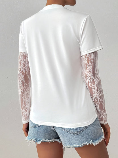 Velour-Lace Sleeve Top